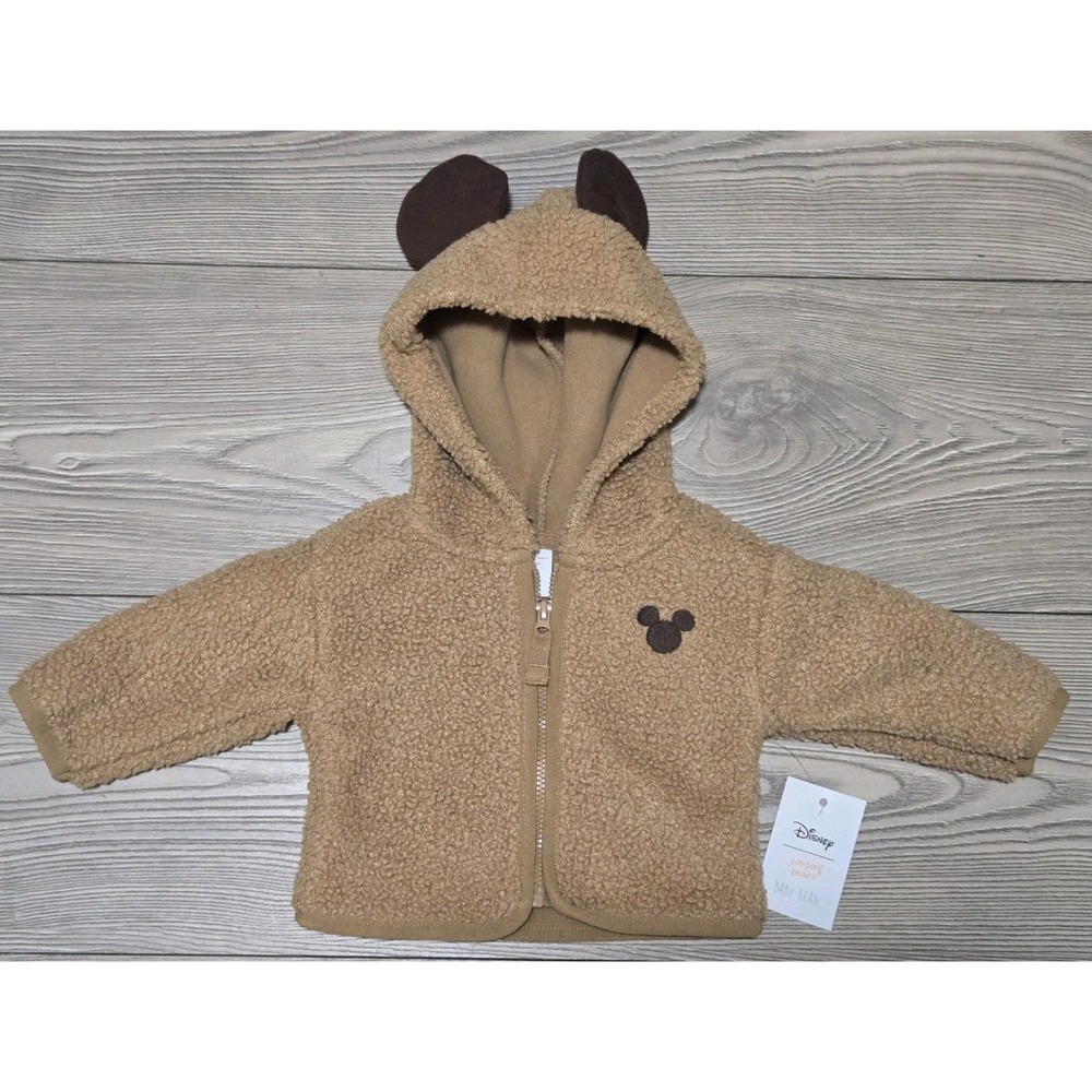 NEW Disney Jumping Beans Mickey Mouse Brown Sherpa Fleece Zip Up Hoodie NB NWT